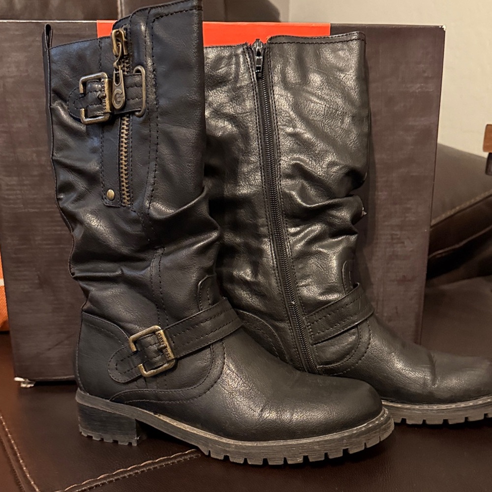 Guess Black Moto Boots with Buckle and Zipper